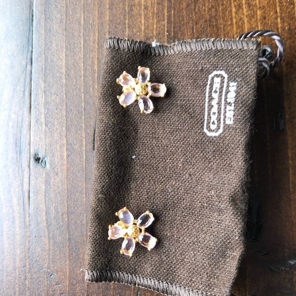 💲⬇️Coach Light Pink Crystal Daisy Flower Pierced Stud Earrings NWT - Picture 5 of 10